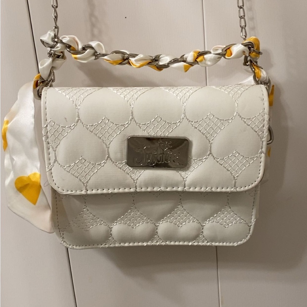 Justice White Quilted Crossbody Bag with Yellow Accents